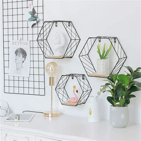 as described B Blesiya Hexagon Wall Mount Shelf Floating Storage ...