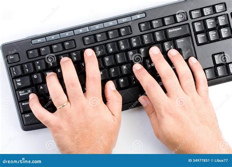 Hands Typing On Keyboard Blue Background