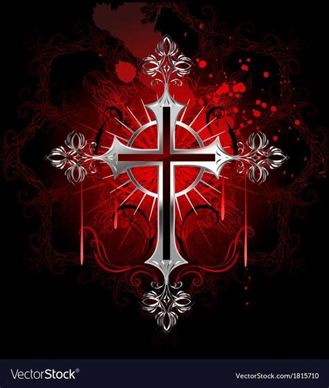 jewelry gothic silver cross on a black background decorated with a pattern by copyright and ...