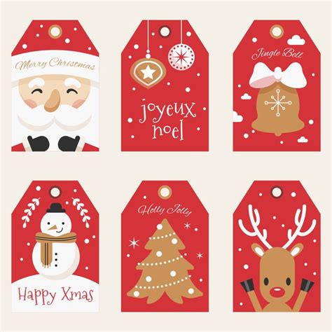 christmas tags with santa claus, snowman and reindeer