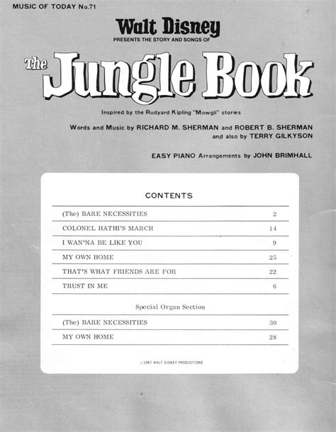 HET verzameloord: JUNGLE BOOK SHEET MUSIC