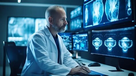 Premium AI Image | A doctor sits at a computer in front of a monitor ...