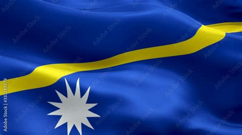 Nauru island flag Motion Loop video waving in wind. Realistic Nauruan Flag background. Nauru ...