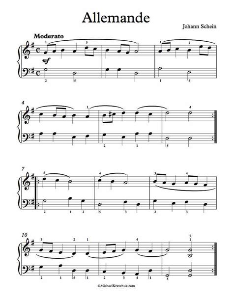 Free Piano Sheet Music – Allemande – Johann Schein – Michael Kravchuk