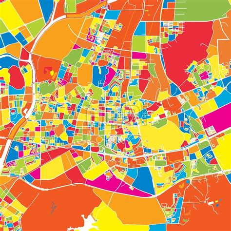 Zhongshan, China, colorful vector map. White streets, railways and water. Various coloured ...