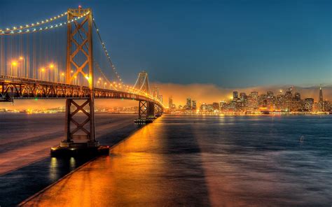 USA, California, San Francisco, Bay Bridge, city, night, lights ...