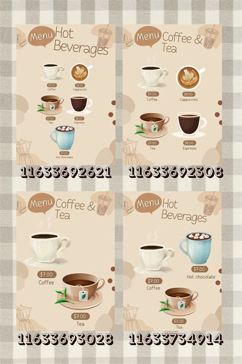 roblox bloxburg cafe coffee menu decals | Cafe decal codes bloxburg, Coffee decal, Bloxburg ...