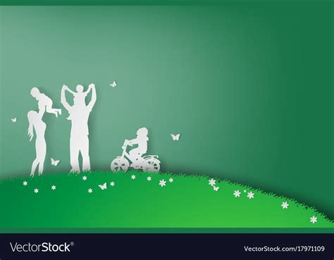 Green background happy family having fun playing Vector Image