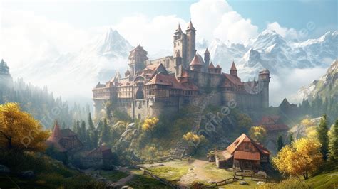 Medieval Castle Building Grand Game Scene Background, Medieval Castle, Building, Mountain ...