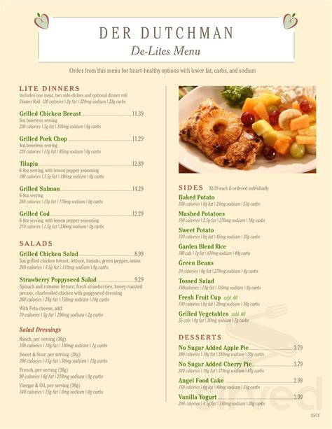 Der Dutchman menu in Walnut Creek, Ohio, USA