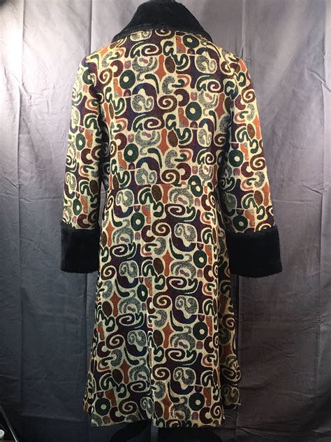 Vintage Womens Tapestry Coat, Sears Fashions Long Coat Size 18, Green Beige Black Winter Coat ...