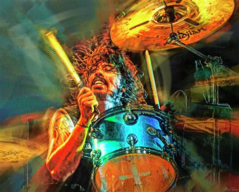 Dave Grohl Musician Drumming Mixed Media by Mal Bray - Pixels