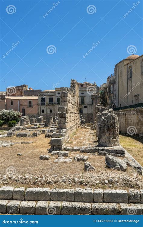 Ruins of Ancient Greek Temple in Syracuse, Sicily Stock Image - Image ...