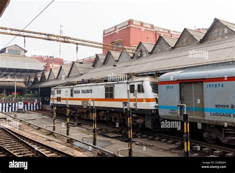 White Indian Railways train locomotive engine at Howrah Junction ...