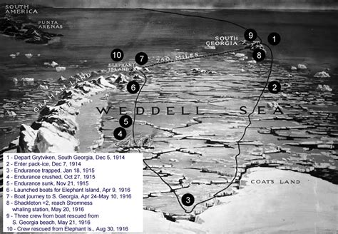 Shackleton, Endurance voyage, timeline and map