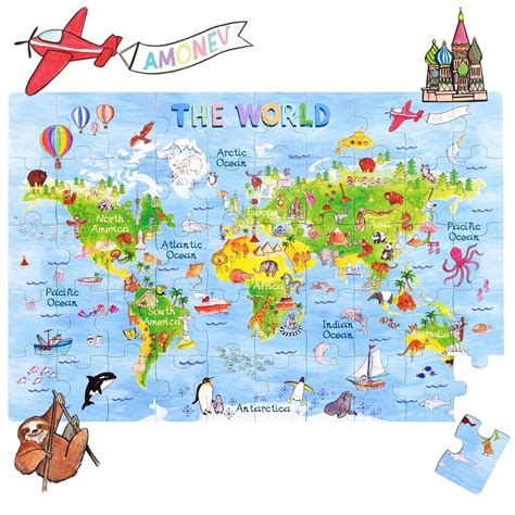 World Map Jigsaw Floor Puzzle for Kids – Amonev