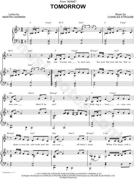 "Tomorrow" from 'Annie' Sheet Music in F Major (transposable) - Download & Print in 2022 | Sheet ...