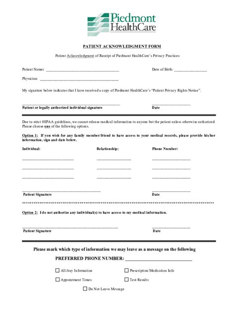 2015-2024 Piedmont HealthCare Patient Acknowledgment Form Fill Online ...