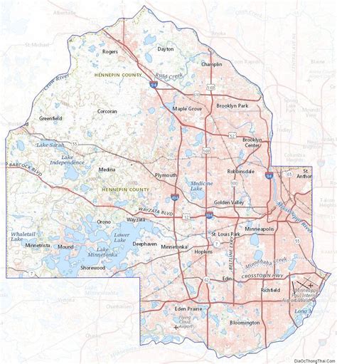 Topographic map of Hennepin County, Minnesota Topographic Map ...