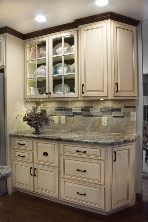 Kitchen with White Distressed Finish and Dark Glaze Accent | Kitchen remodel small, Kitchen ...