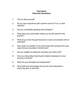 Canvasser Interview Questions Template