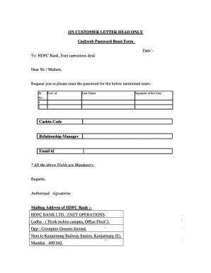 Hdfc Netbanking Password Reset Form Pdf - Fill Online, Printable, Fillable, Blank | pdfFiller