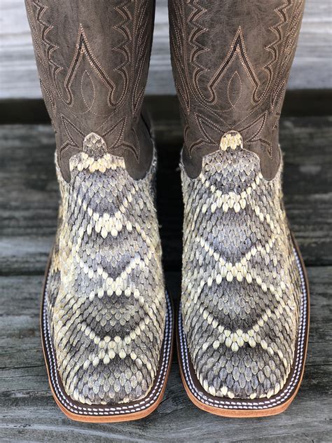 Anderson Bean Men's Genuine Diamondback Rattlesnake Square Toe Western | Cowboy Boots and ...