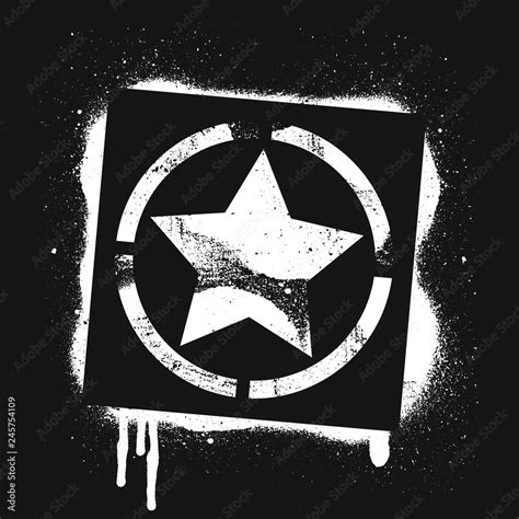 Stencil STAR symbol. White graffiti print on black background. Vector design street art Stock ...