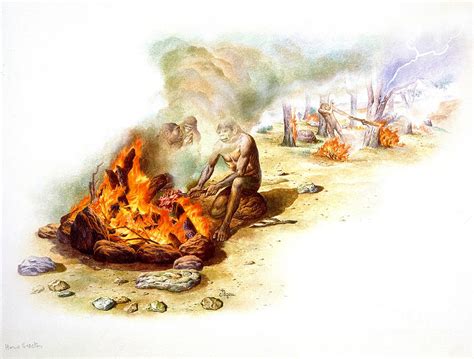 Homo Erectus Using Fire Photograph by Publiphoto