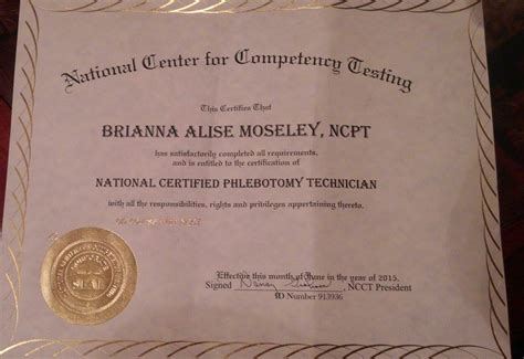 First National Certified Phlebotomy Technician certificate for Mesquite ...