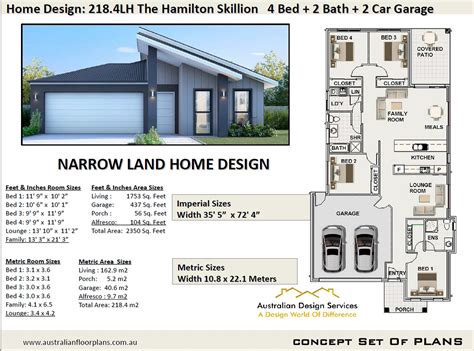 Skillion Roof Narrow house plans : 218 m2 | 218.4LH The Hamilton ...