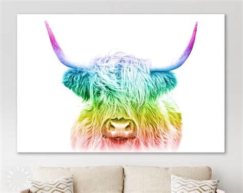 Rainbow Highland Cow Canvas Print // LGBT Highland Cow Canvas | Etsy