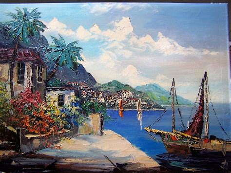 Mediterranean coast with boats | Marine landscape, Mediterranean coast, Buy original art