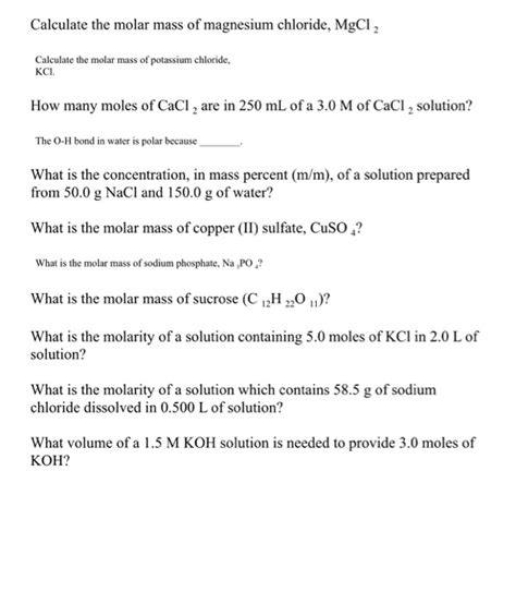 Solved Calculate the molar mass of magnesium chloride, MgCl2 | Chegg.com