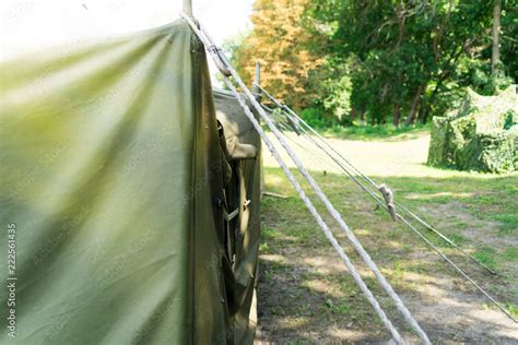 A large army tent. Installation of tents. Stock Photo | Adobe Stock