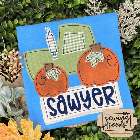 Fall Pumpkin Tractor Applique SS – Sewing Seeds