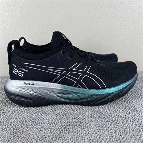 Asics Gel-Nimbus 25 Black Pure Silver Running Shoes Sneakers Men's Size 9.5 | eBay