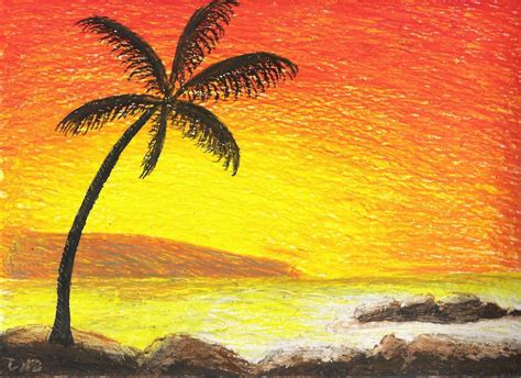 Easy Beach Sunset Drawing Color Pencil - img-twig