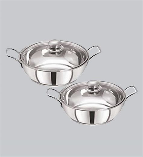 Buy Stainless Steel Induction-base Cookware-Set of 2 with 2 Glass lids ...