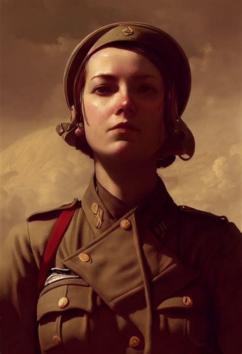 woman soldier world war 2, in the war field, by | Midjourney