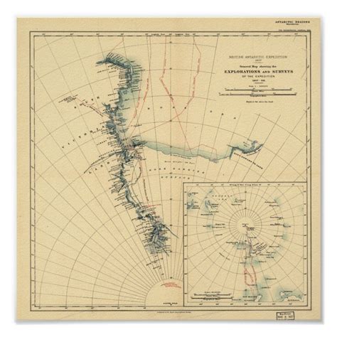 Antarctic Expedition and Surveys Antique Map 1909 Poster | Zazzle | Personalized prints, Antique ...