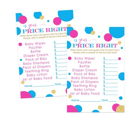 Gender Reveal Guess The Price Right Game Cards (25 Pack) Baby Shower Games Pink And Blue Girl Or ...