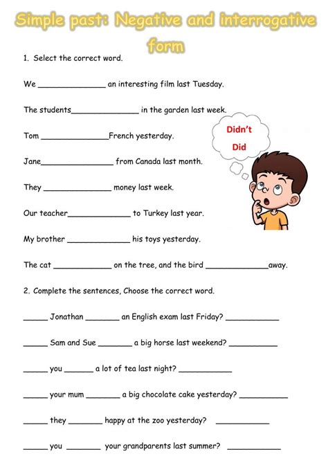 Simple Past negative and interrogative form worksheet | Negativity, English as a second language ...