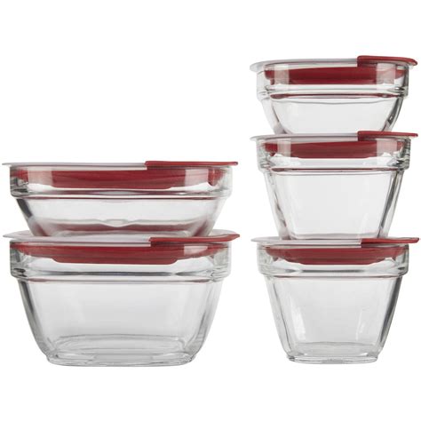 Rubbermaid Glass Food Storage Containers with Easy Find Lids Red 10 ...