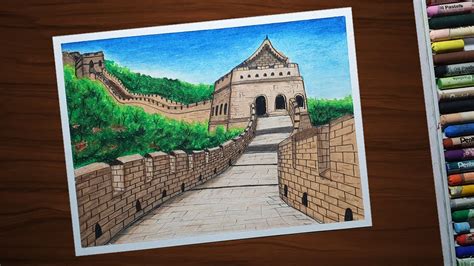 How to Draw Great Wall of China with Oil Pastels for Beginners step by step - YouTube