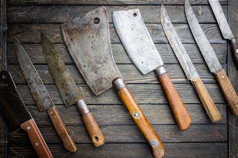 Set of vintage kitchen knives featuring knife, kitchen, and sharp | Food Images ~ Creative Market