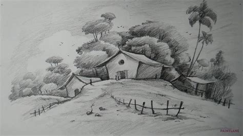 Natural Scenery Pencil Drawing Black Paper Scenery Drawing Black ...