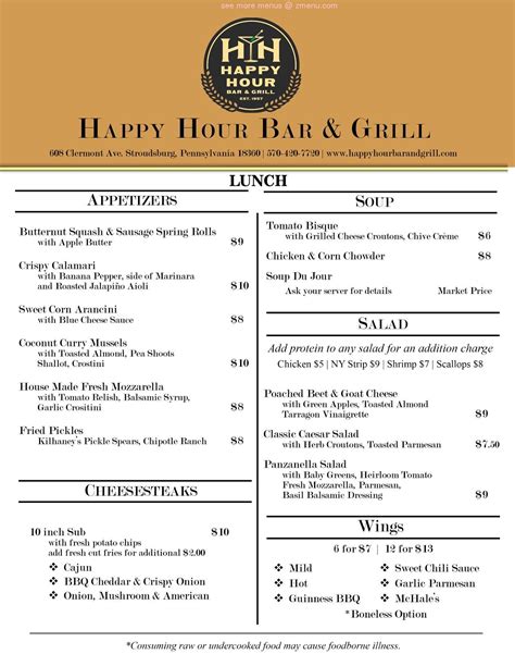 Menu at Happy Hour Bar and Grill, Stroudsburg