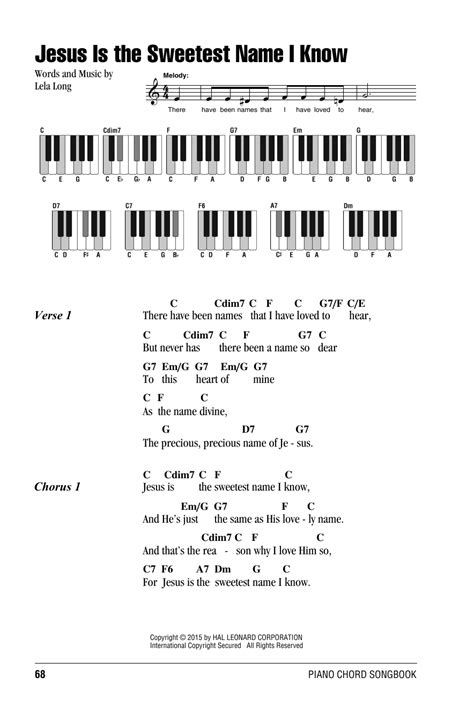 Jesus Is The Sweetest Name I Know by Lela Long Sheet Music for Piano Chords/Lyrics at Sheet ...