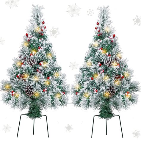 Pathway Christmas Tree 2.5FT Outdoor Pre-Lit Flocked Snow Artificial ...